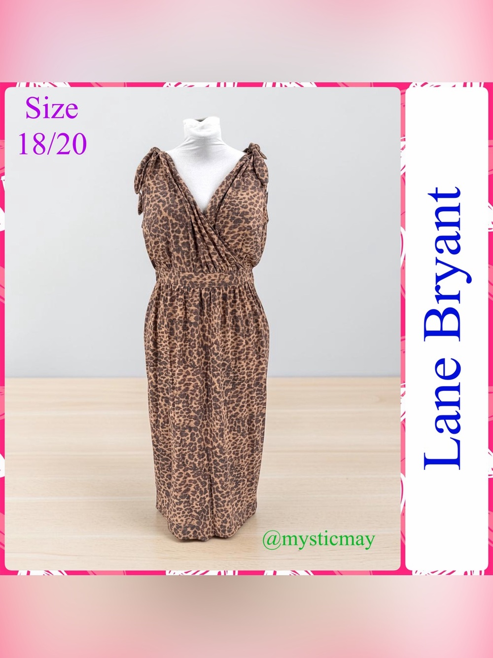 New LANE BRYANT Sleeveless Brown Leopard Animal Print Midi Dress Size 18 / 20